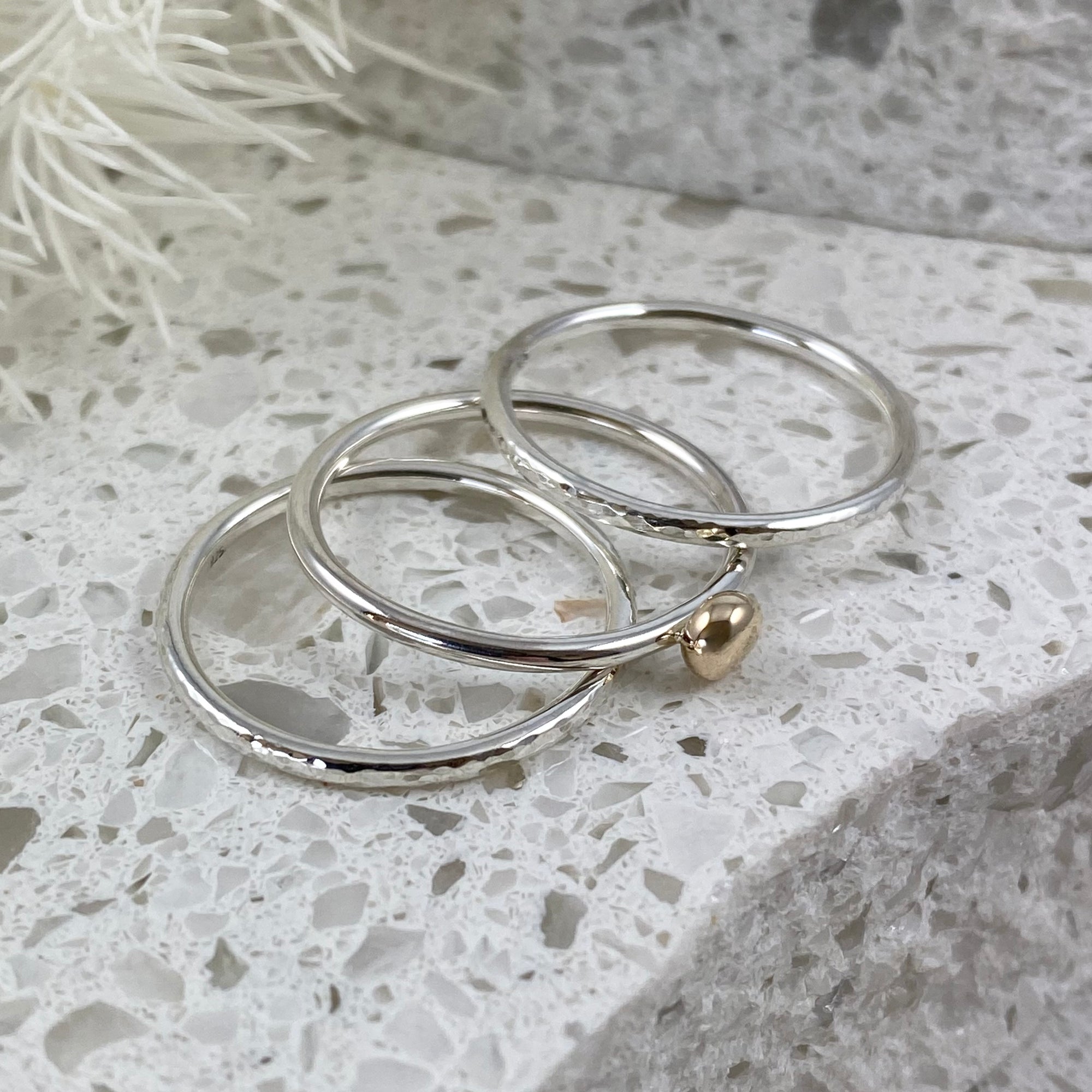 Contemporary Trio Stacking Ring Set - Sterling Silver & Solid 9ct Gold - Ativa Jewellery