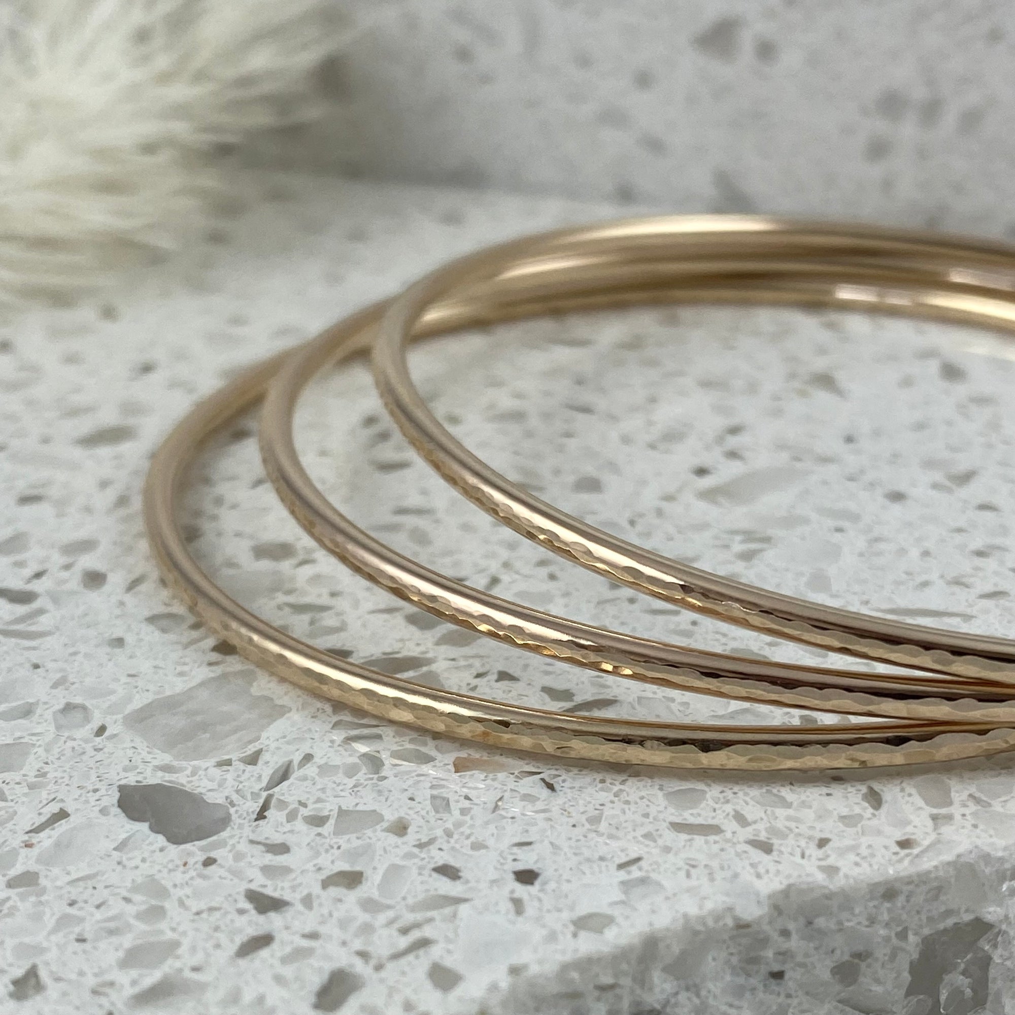 Round Hammered Bangle Bracelet - Solid 9ct Gold - Ativa Jewellery