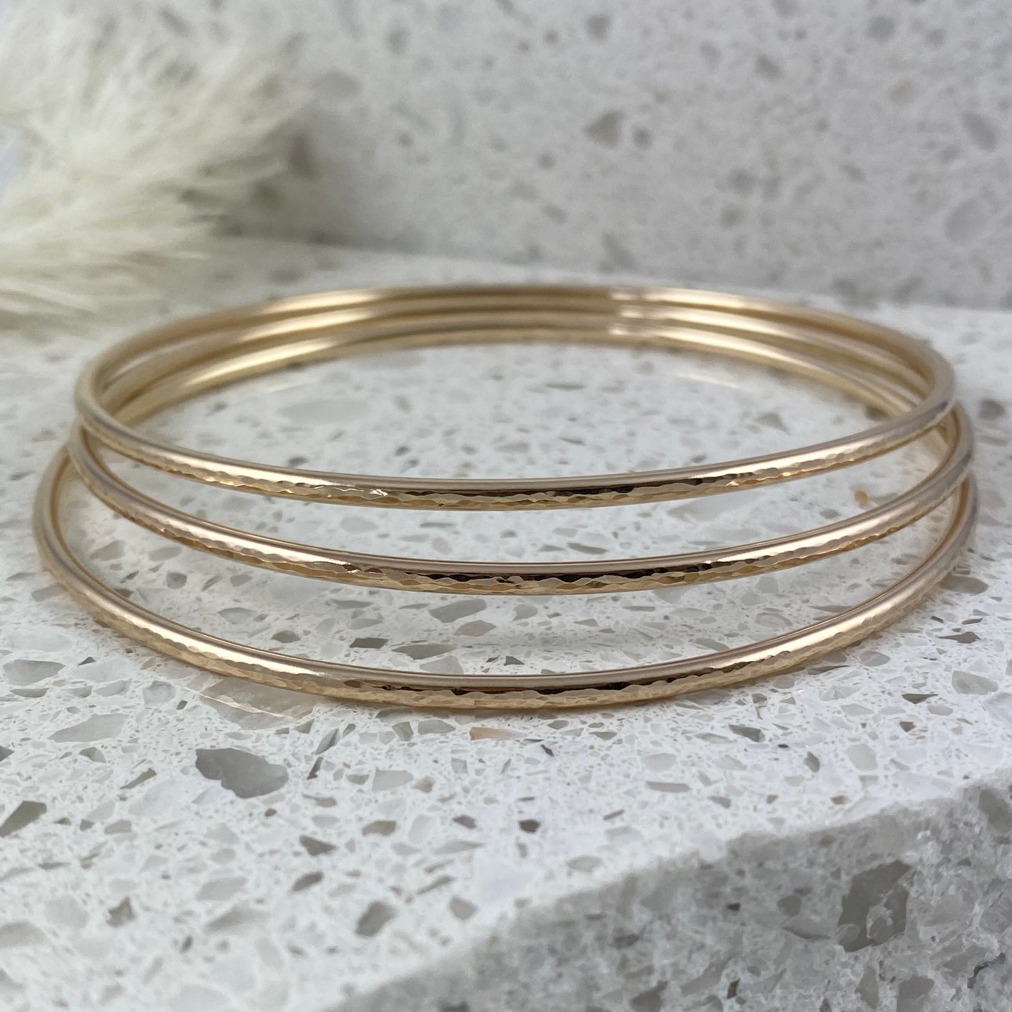 Round Hammered Bangle Bracelet - Solid 9ct Gold - Ativa Jewellery