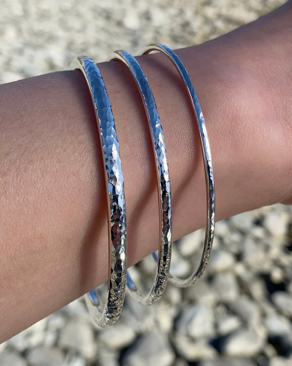 Round Hammered Bangle Bracelet - Ativa Jewellery