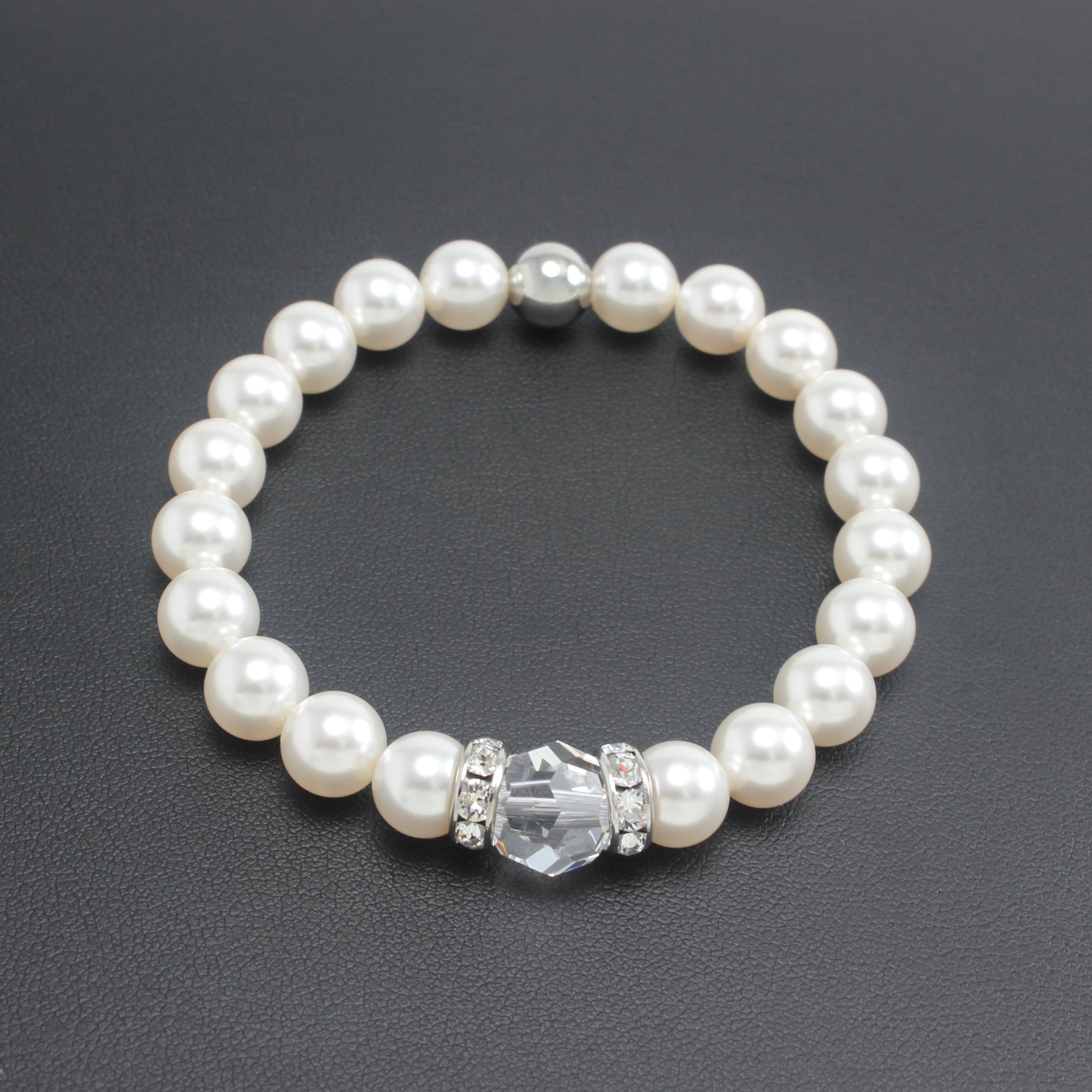 Classical Luxe Crystal Pearl Stretch Bracelet (White)