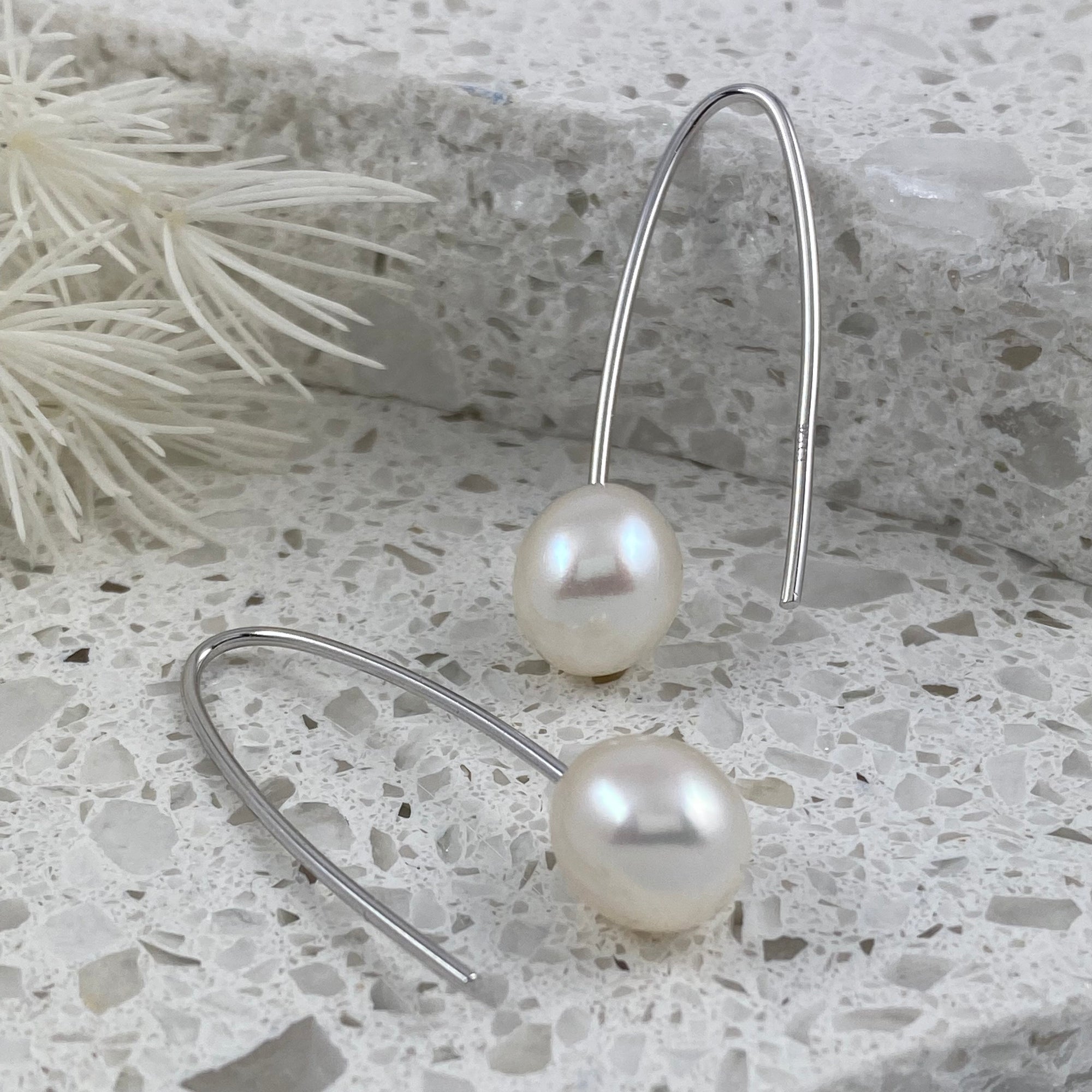 Solid Sterling Silver & Pearl Drop Earrings - Ativa Jewellery
