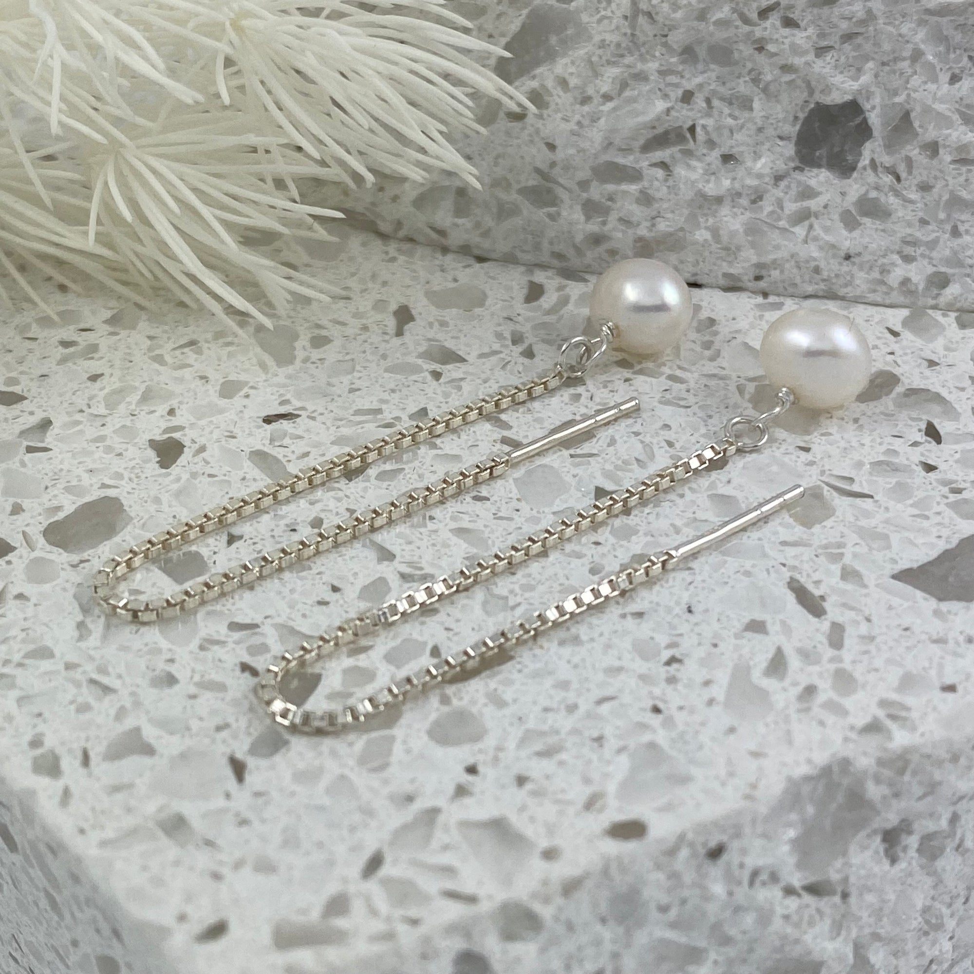 Waltz Sterling Silver Threads &amp; Pearl Earrings