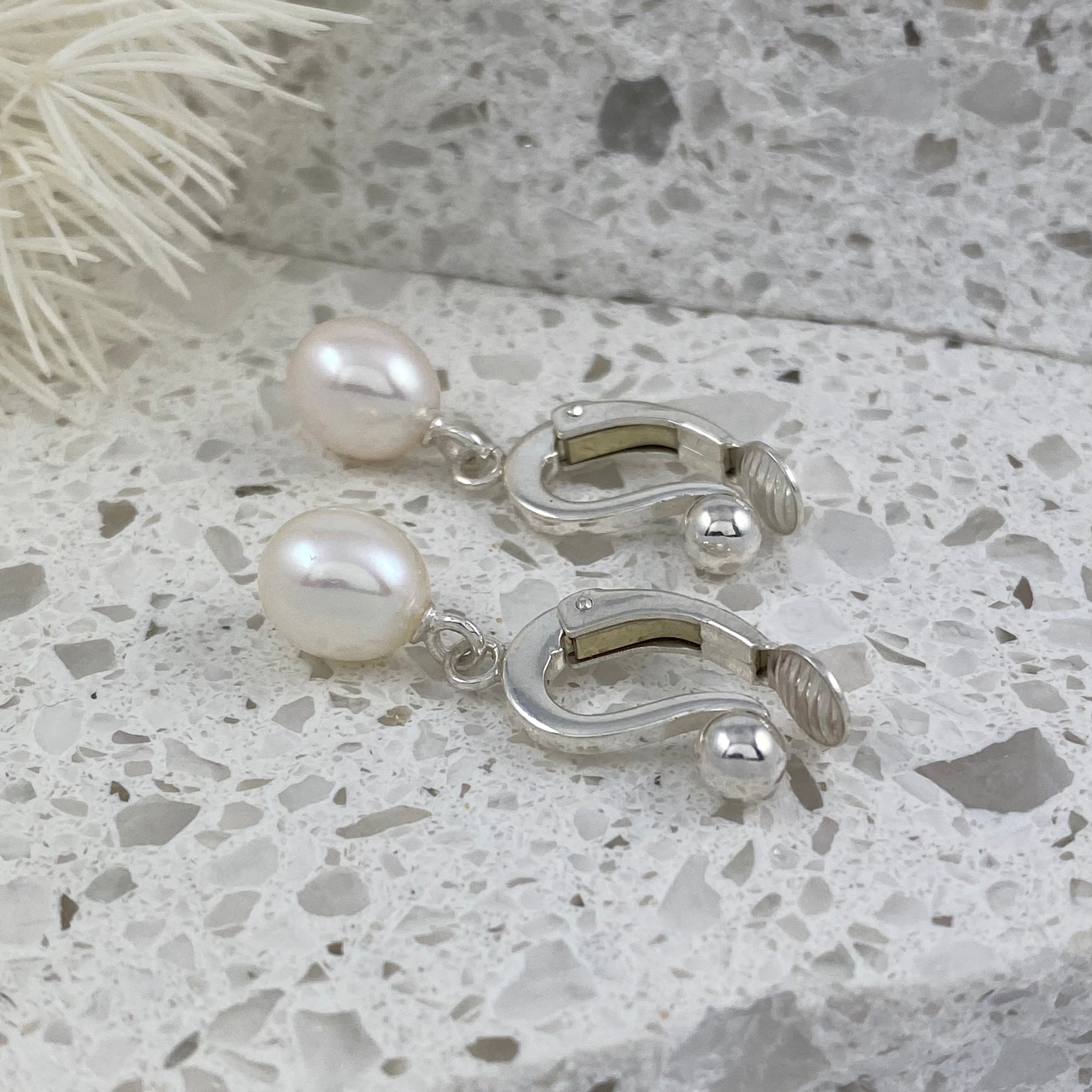 Waltz Sterling Silver &amp; Pearl Drop Clip-On Earrings