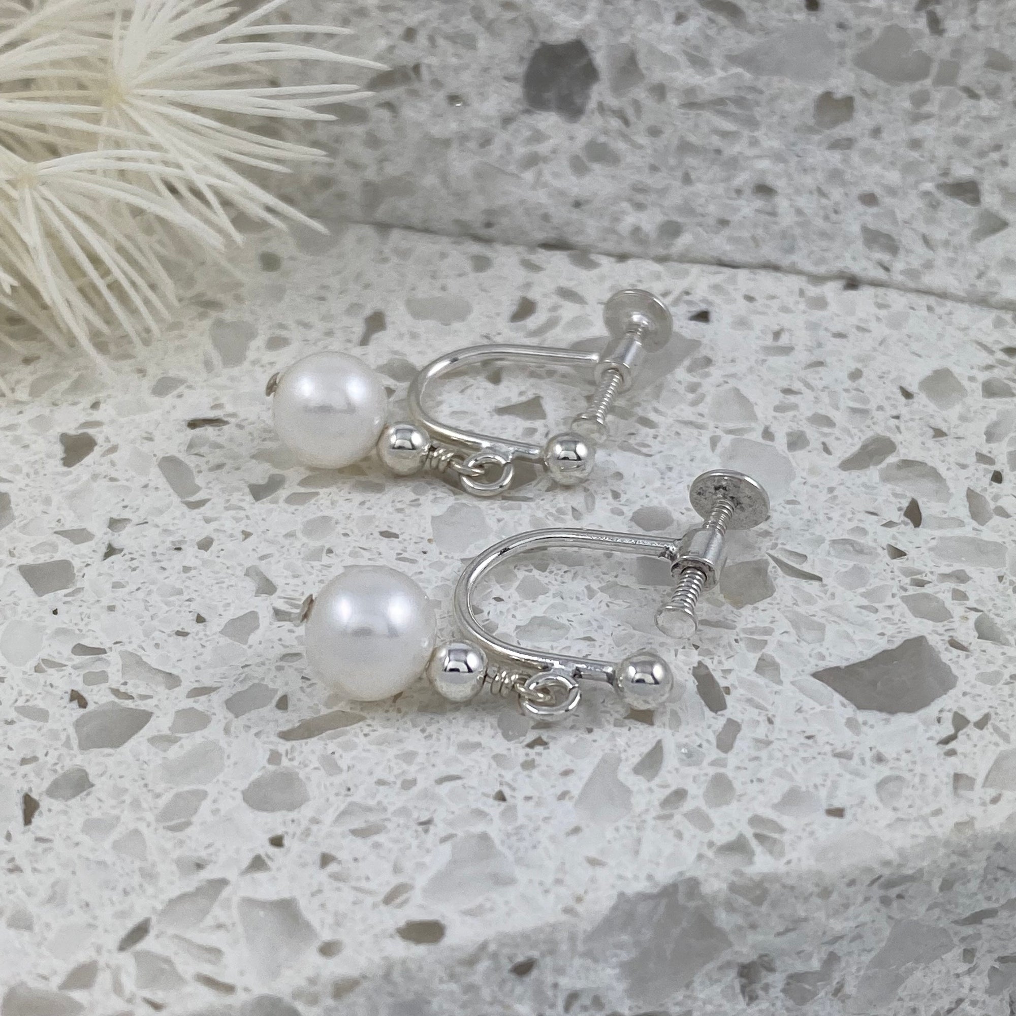 Waltz Sterling Silver &amp; Petite Pearl Drop Screw-On Earrings