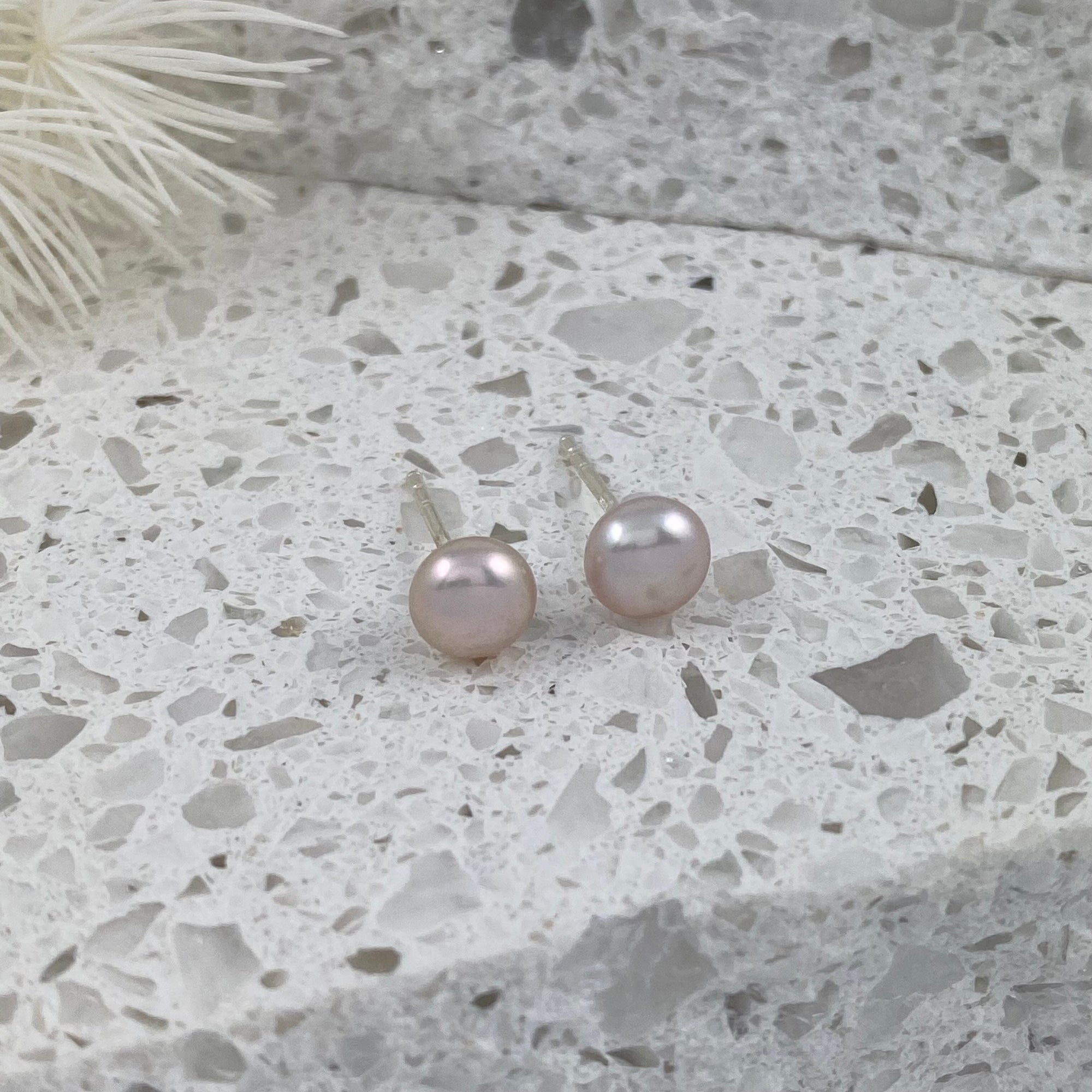 Waltz Mauve Freshwater Pearl &amp; Sterling Silver Stud Earrings