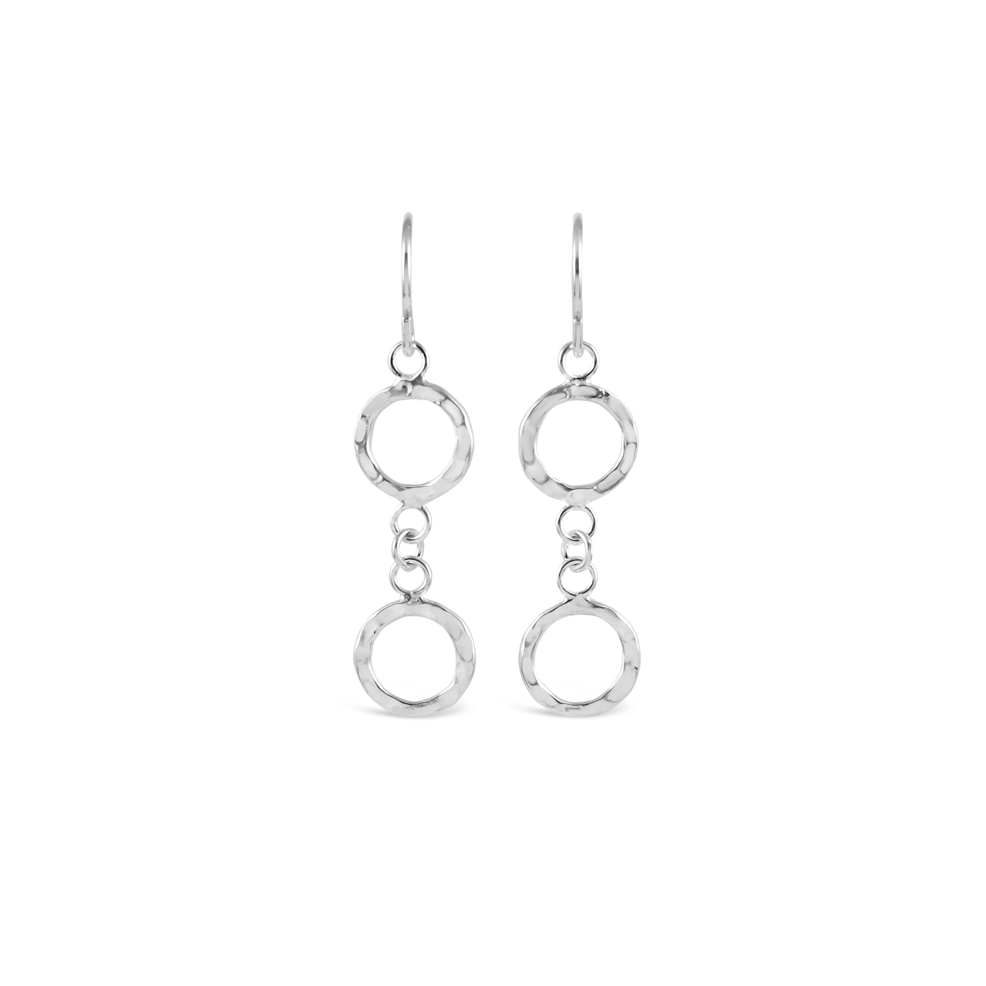 Contemporary Hammered Silver Double Ring Earrings