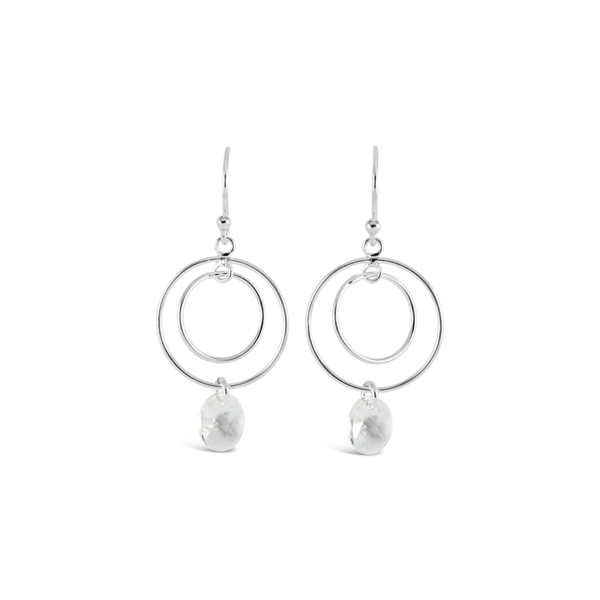Contemporary Double Ring Charm Crystal Earrings