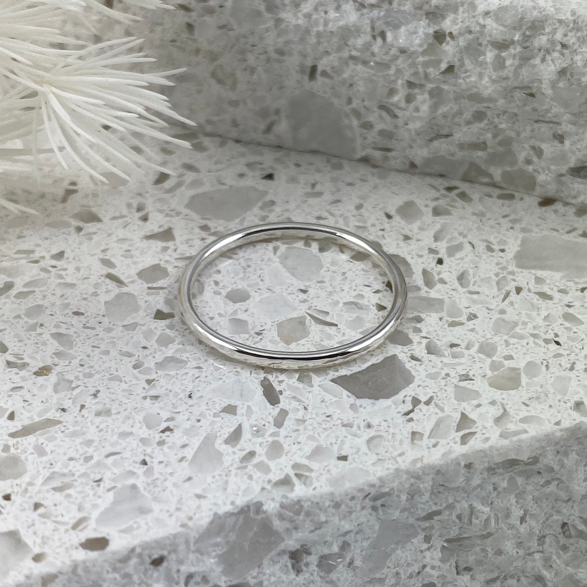 Round Hammered Stacking Ring Band - Solid Sterling Silver - Ativa Jewellery