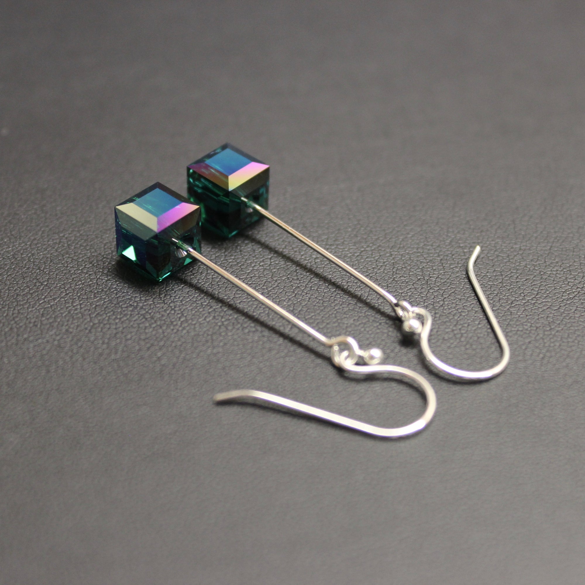 Tango Sterling Silver Crystal Cube Drop Earrings (Emerald)