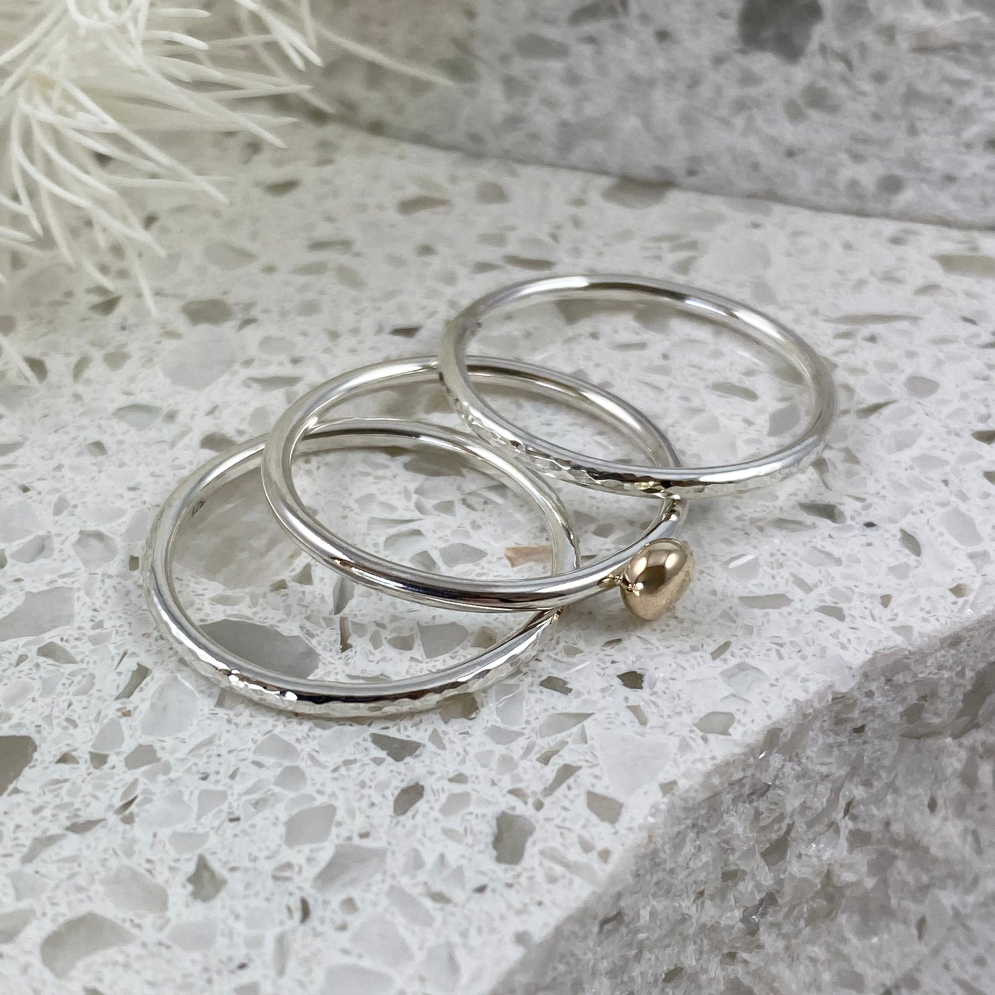 Contemporary Trio Stacking Ring Set - Sterling Silver &amp; Solid 9ct Gold