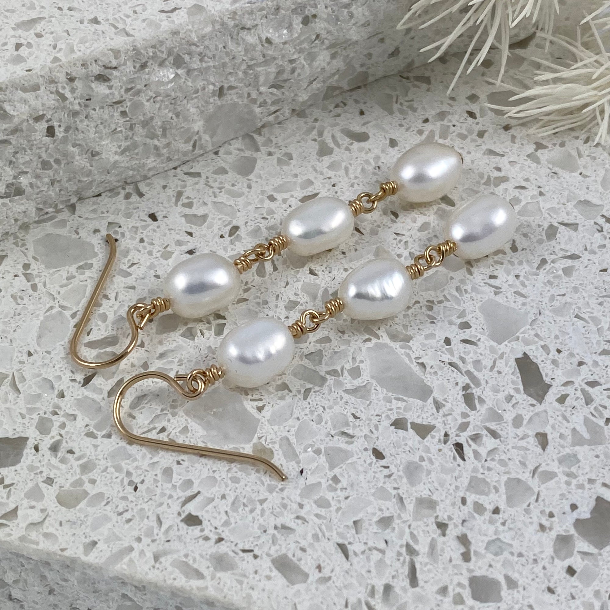 Waltz Baroque Freshwater Pearl Cascade Drop Earrings in Gold