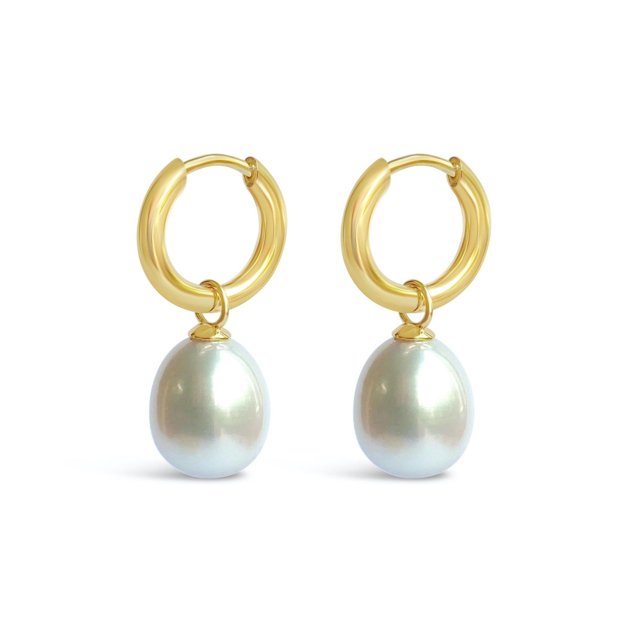 Solid 9ct Gold &amp; Pearl Drop Huggie Earrings