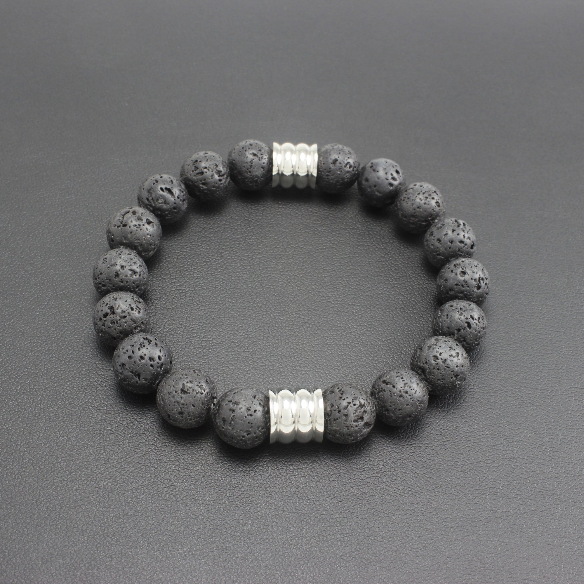 Mens | Lava Rock Stone + Stainless Steel Bracelet
