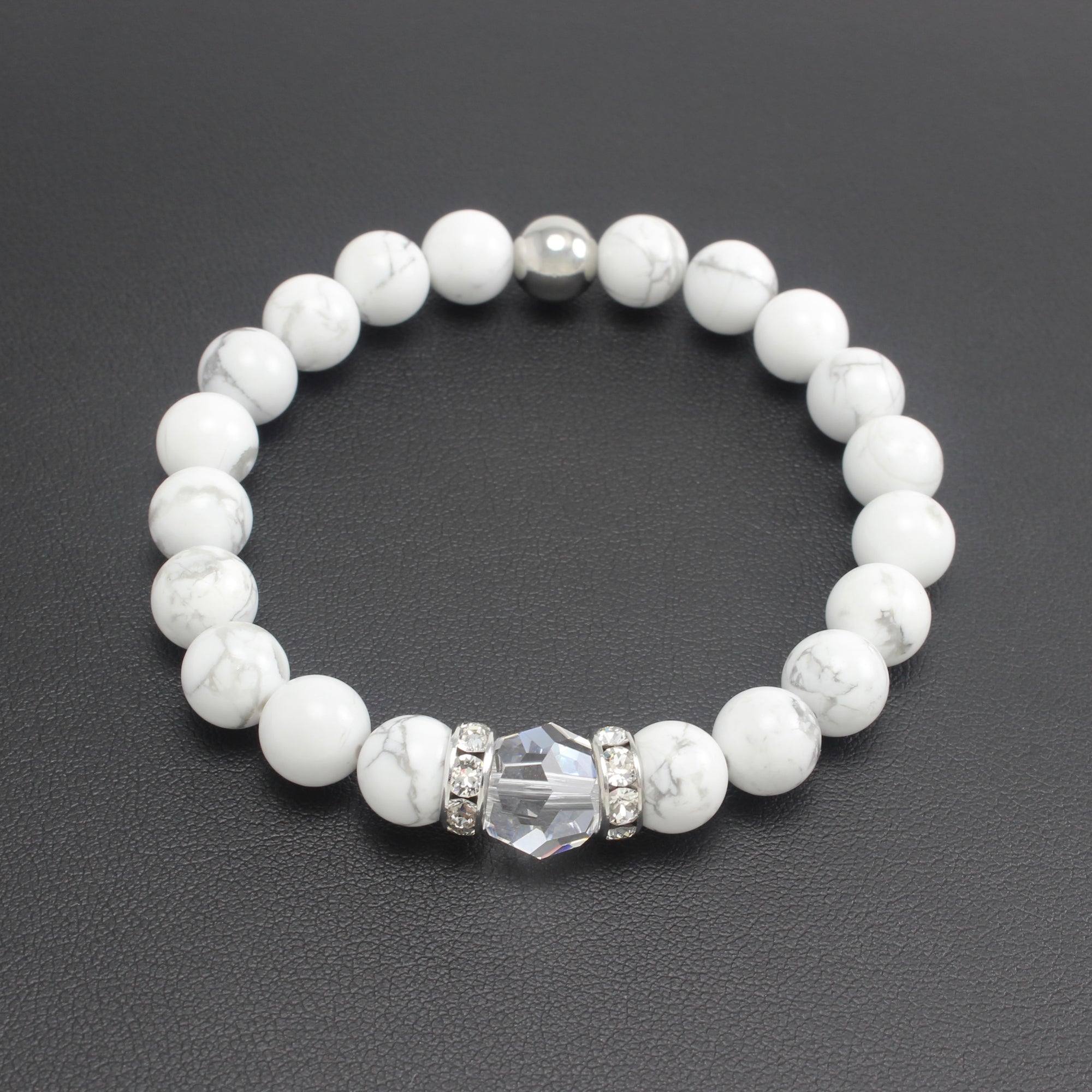 Classical Luxe Gemstone Stretch Bracelet (Marble Howlite)