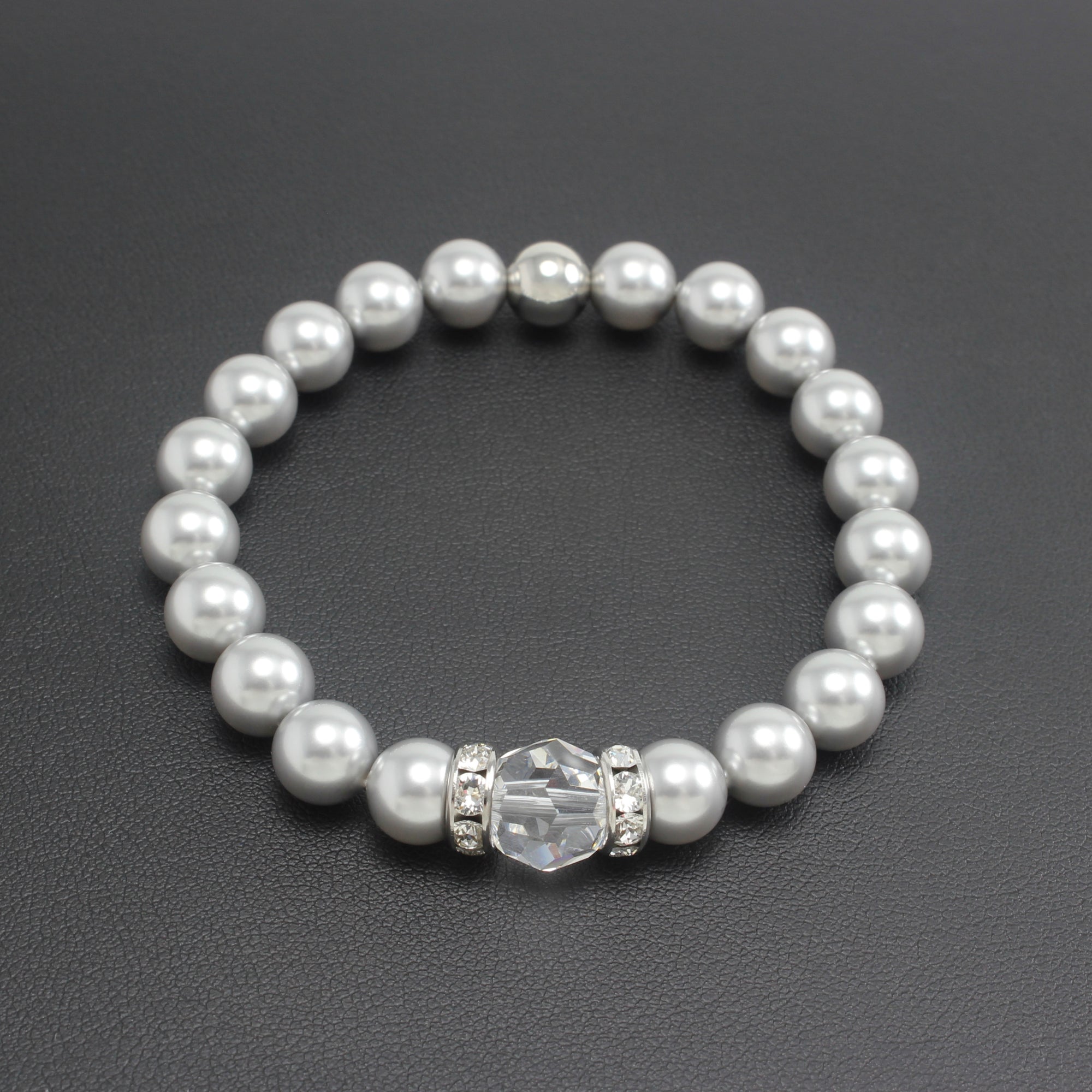 Classical Luxe Crystal Pearl Stretch Bracelet (Silver)