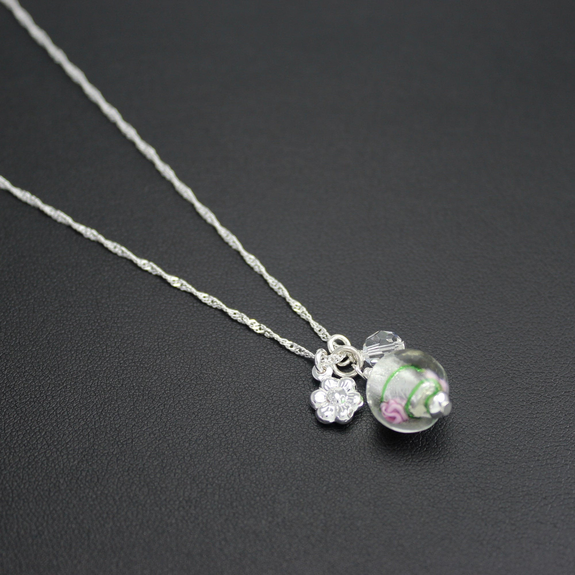 Viennese Cluster Necklace with Art Glass (Pink/Green)