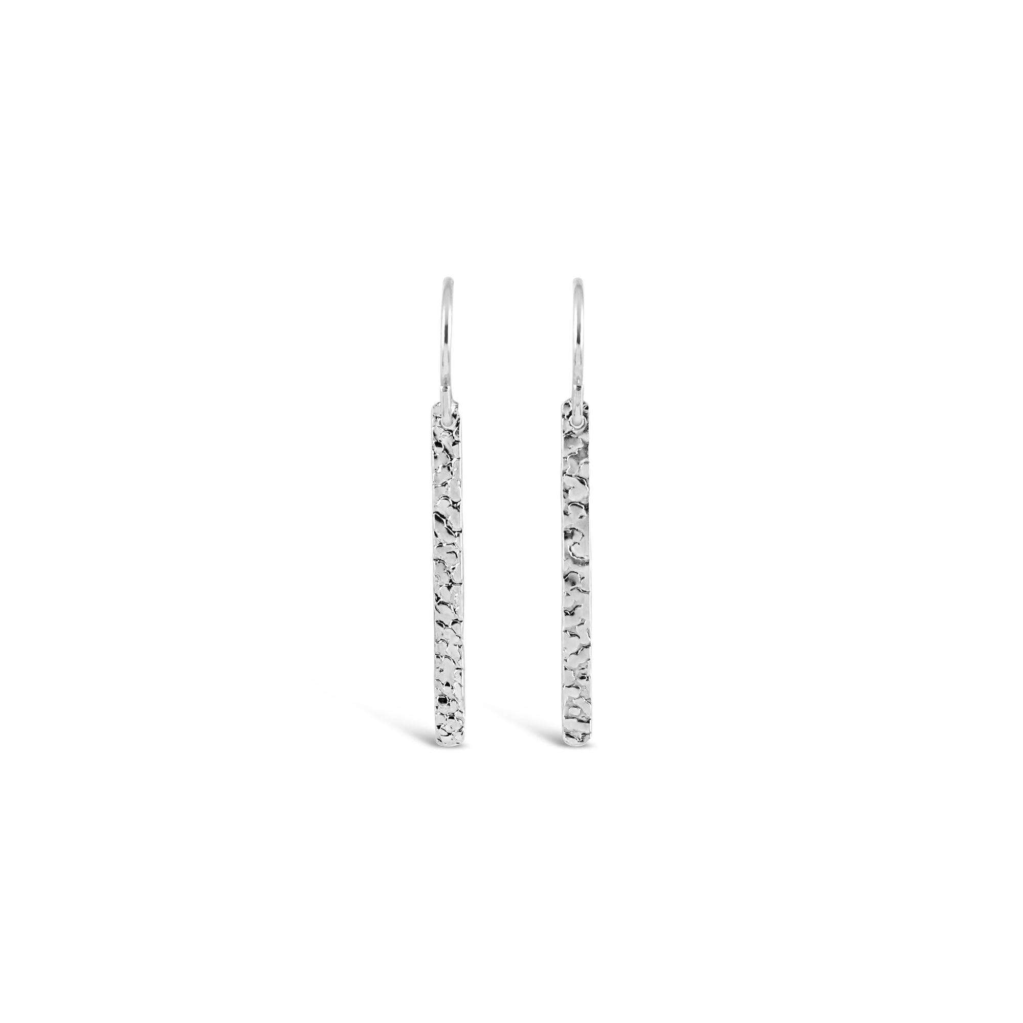 Contemporary Hammered Silver Bar Earrings