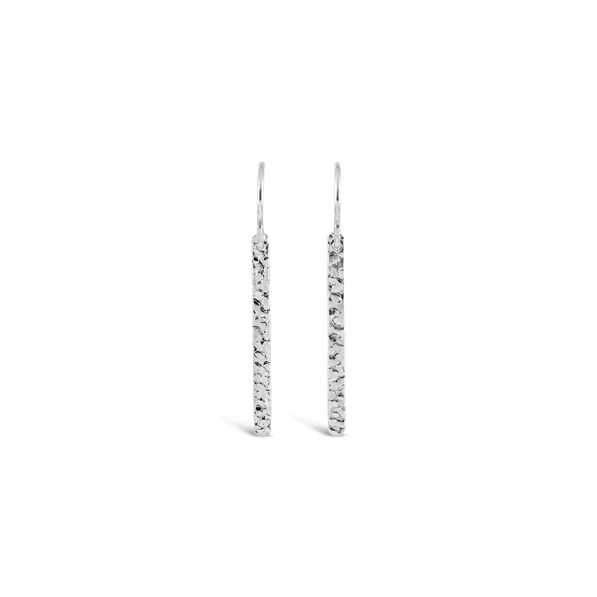 Contemporary Hammered Silver Bar Earrings
