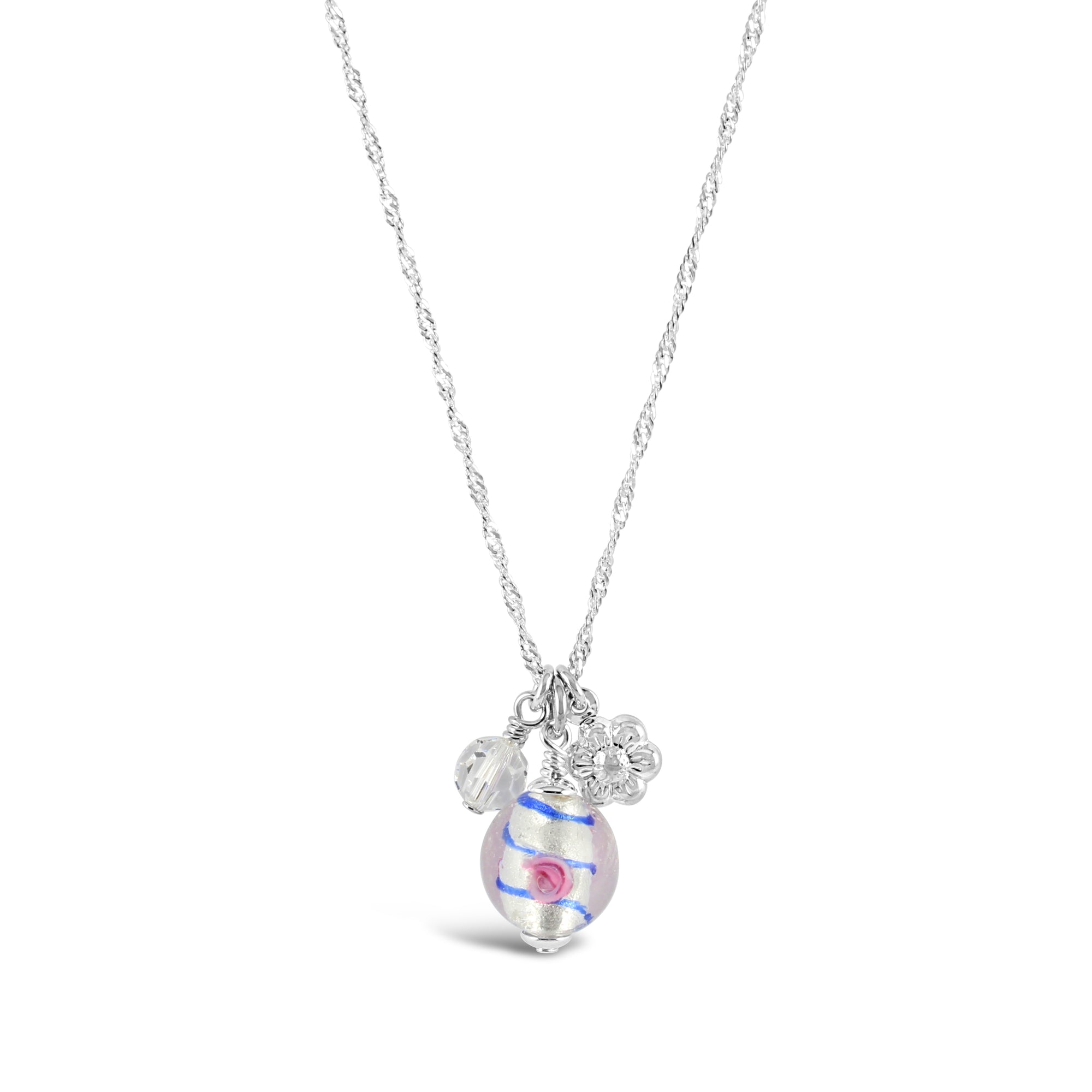 Viennese Cluster Necklace with Art Glass (Pink/Blue)