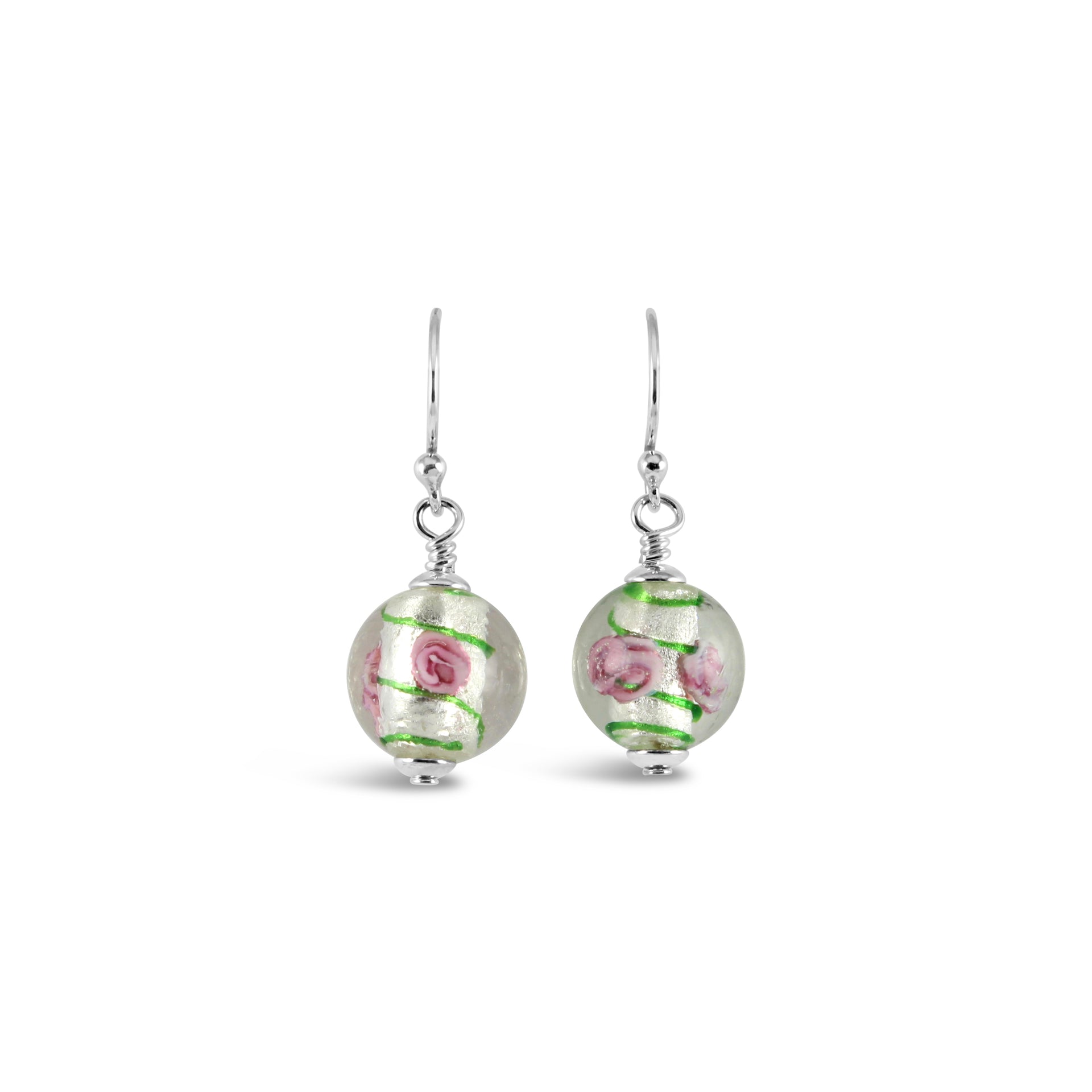 Viennese Art Glass Flower Earrings (Pink/Green)