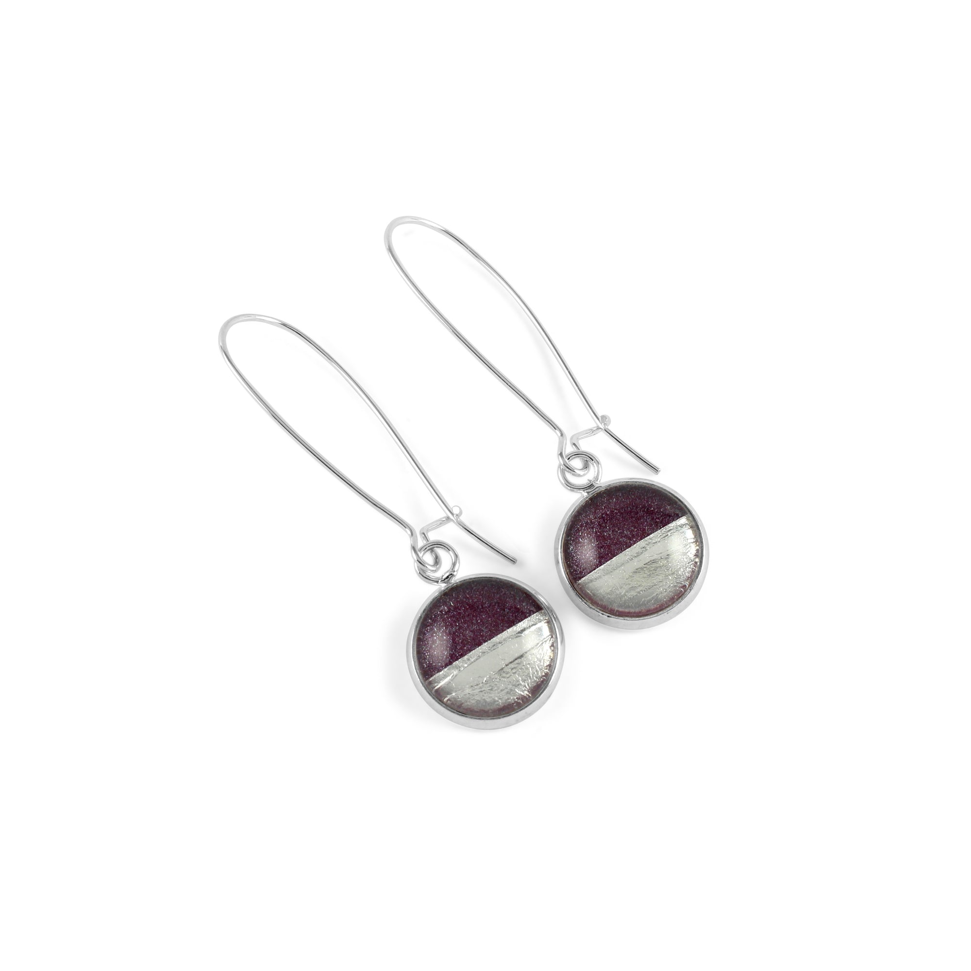 Samba Silver Linings Elongated Drop Earrings (Silver &amp; Burgundy) - New Design