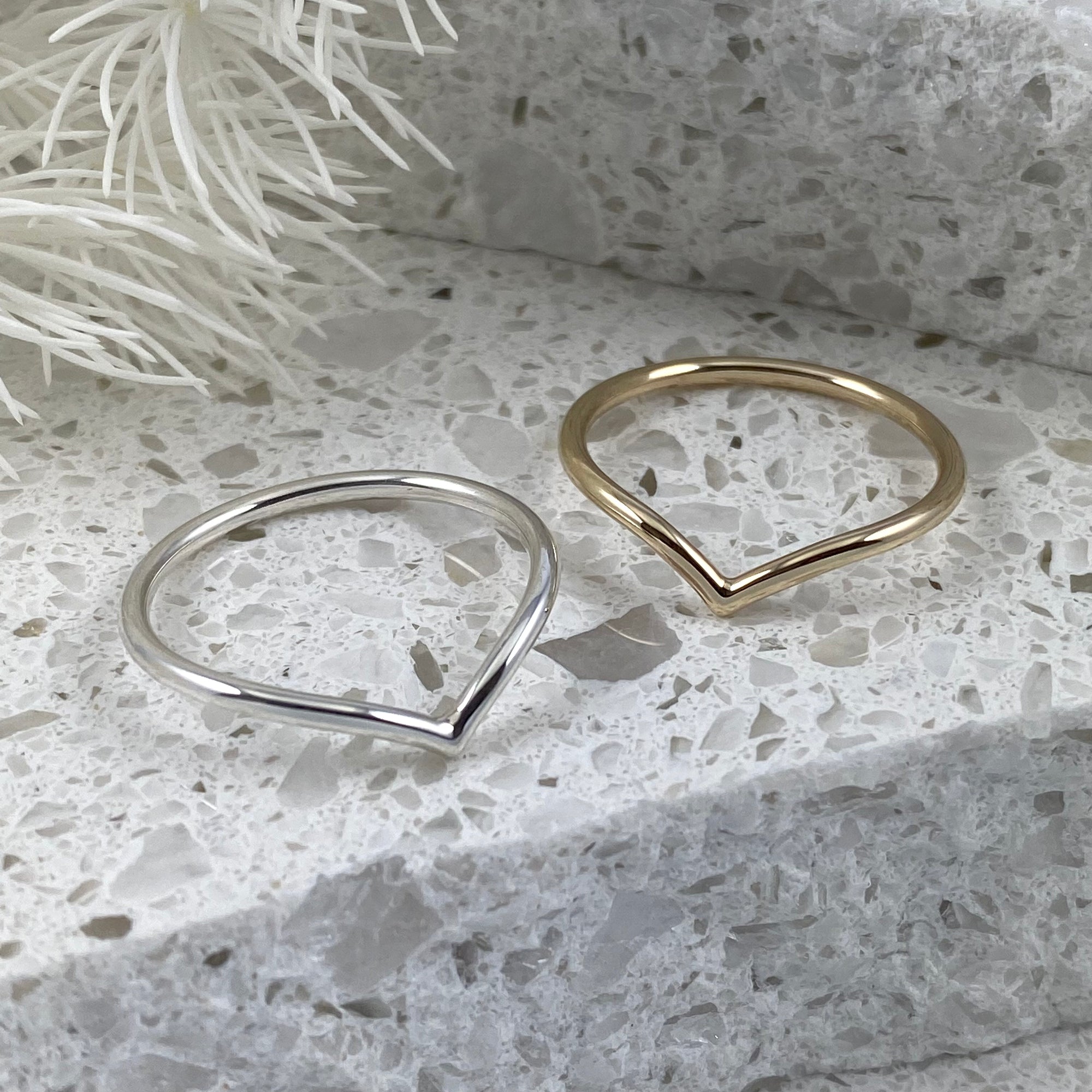 Smooth Chevron Wishbone Ring - Solid Sterling Silver