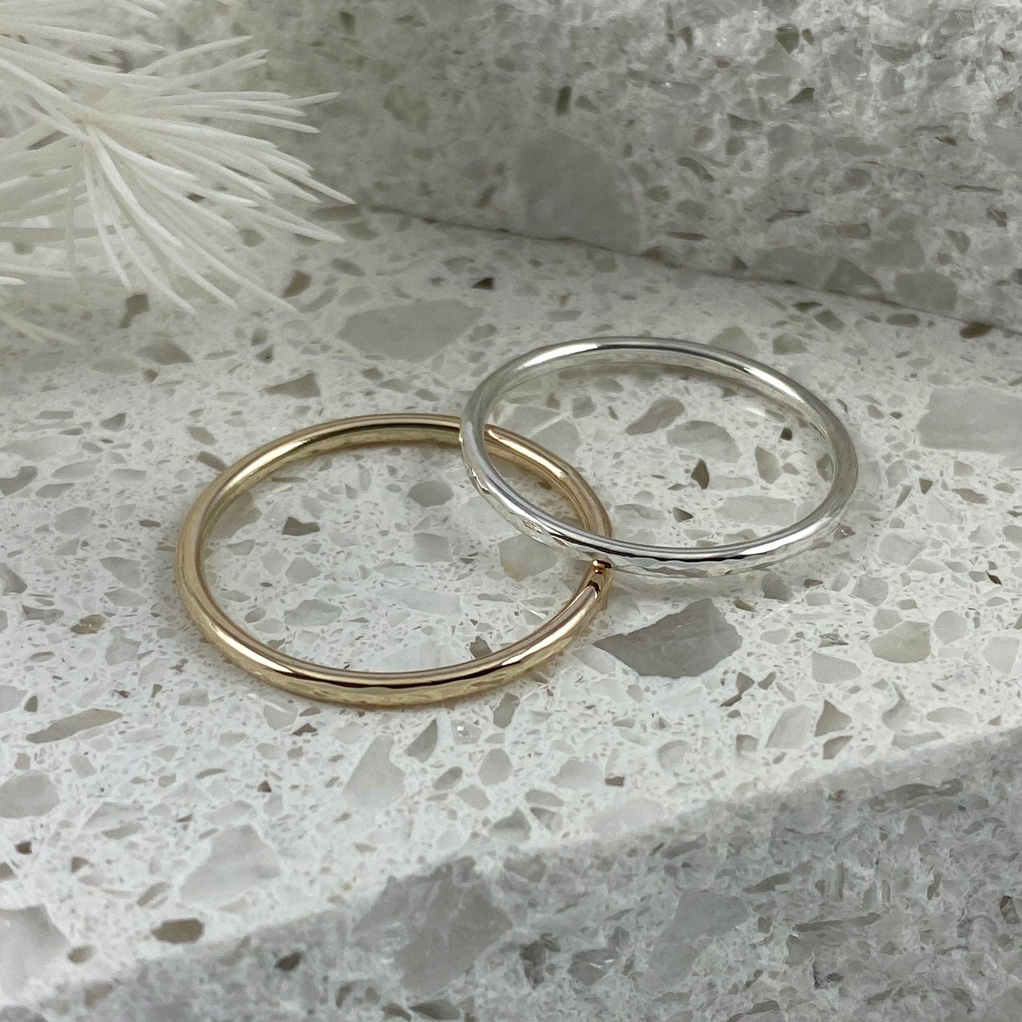Round Hammered Stacking Ring Band - Solid 9ct Gold