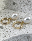 Solid 9ct Gold & Pearl Drop Huggie Earrings - Ativa Jewellery