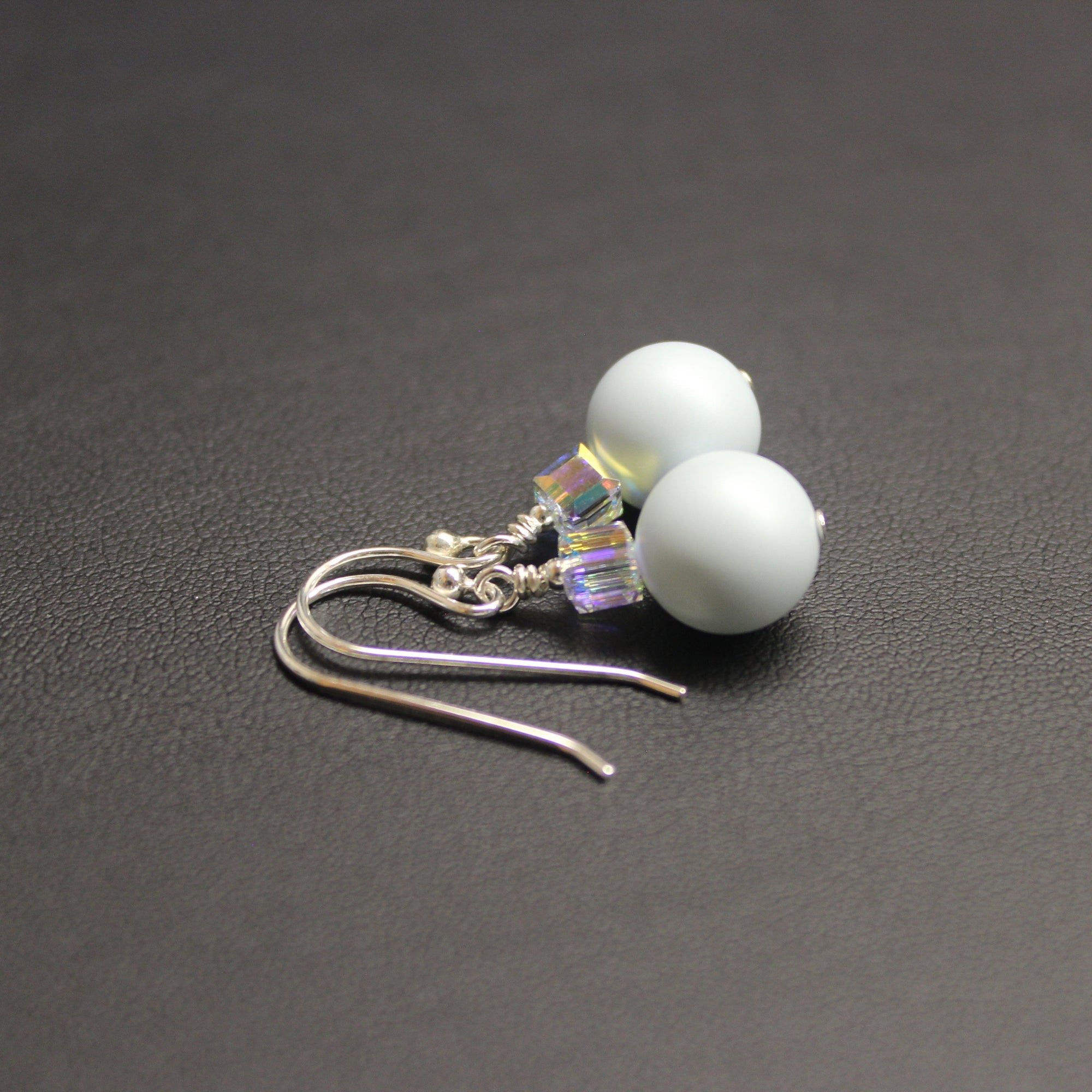 Ballet Crystal Cube/Pearl Drop Earrings (Pastel Blue &amp; Aurora)